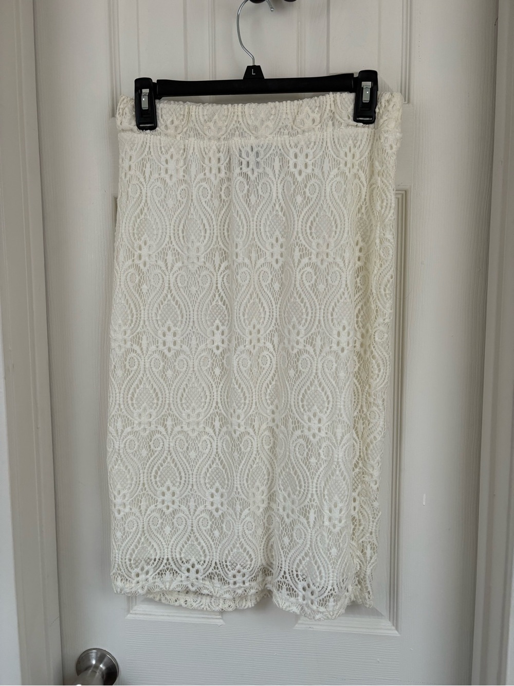 Ivory Lace Midi Skirt - Women's Elegant Pencil Style